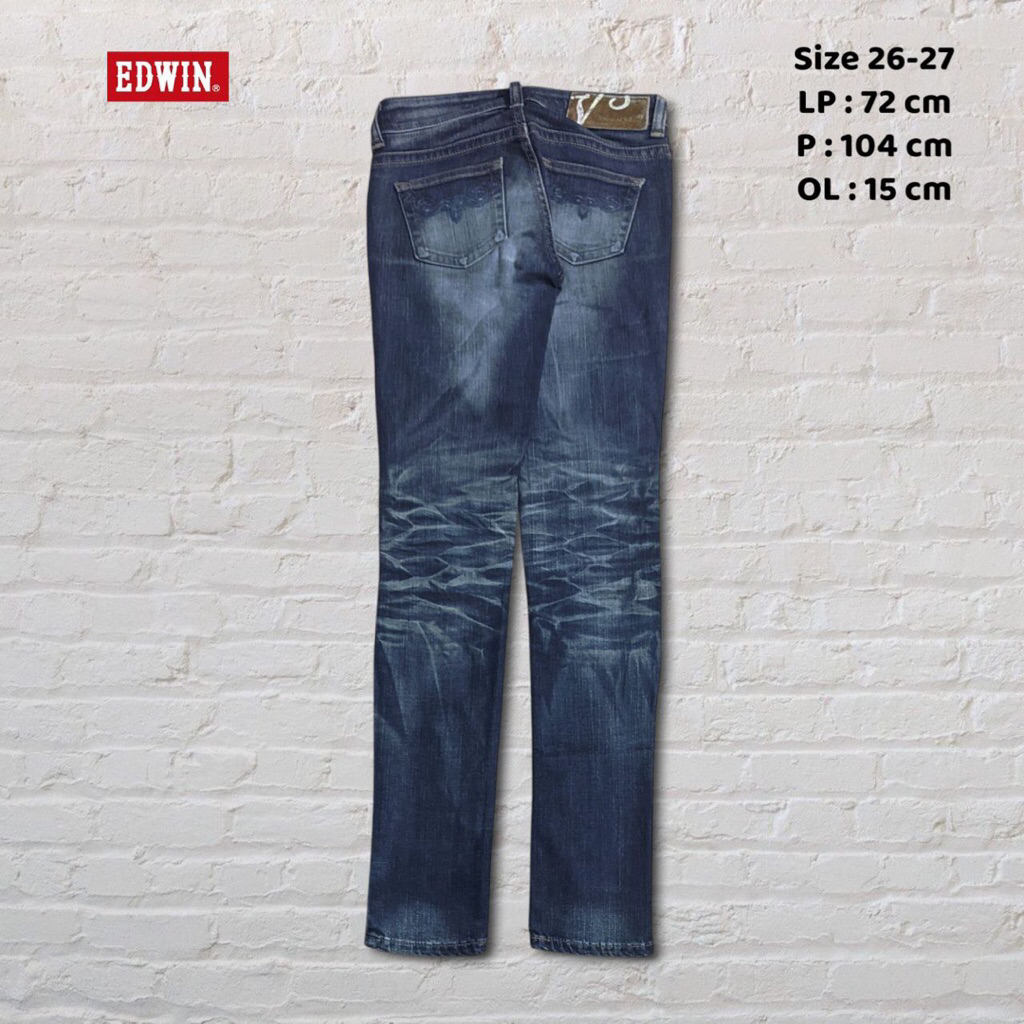 Size 26-27 Celana Panjang Longpants Jeans Edwin Dark Blue Washed Fading Skinny Original Second Prelo