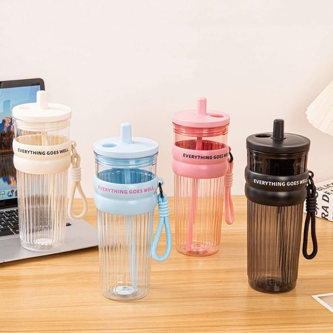 Tumbler | Botol Minum Estetik Transparan dengan Sedotan & Strap Premium