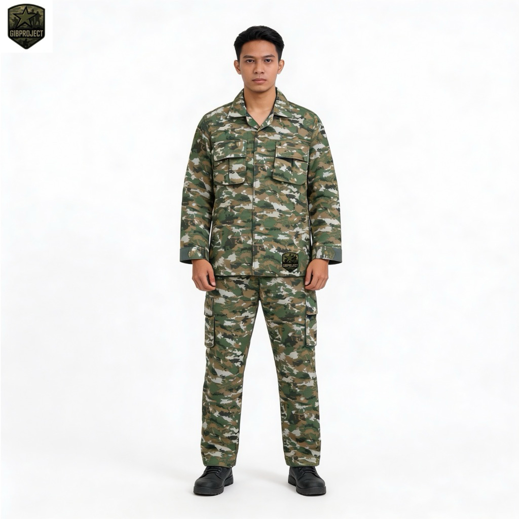 SETELAN SERAGAM BAJU PDL BALOTELI LORENG SAGE GREEN TERBARU 2025