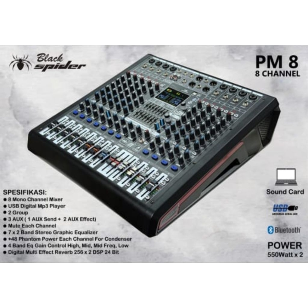 Power mixer blackspider 8 channel Pm8 black spider amplifier karaoke pm 8