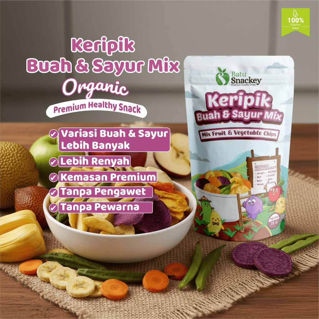 Keripik Buah & Sayur Mix 75g – Vacuum Frying Renyah Alami
