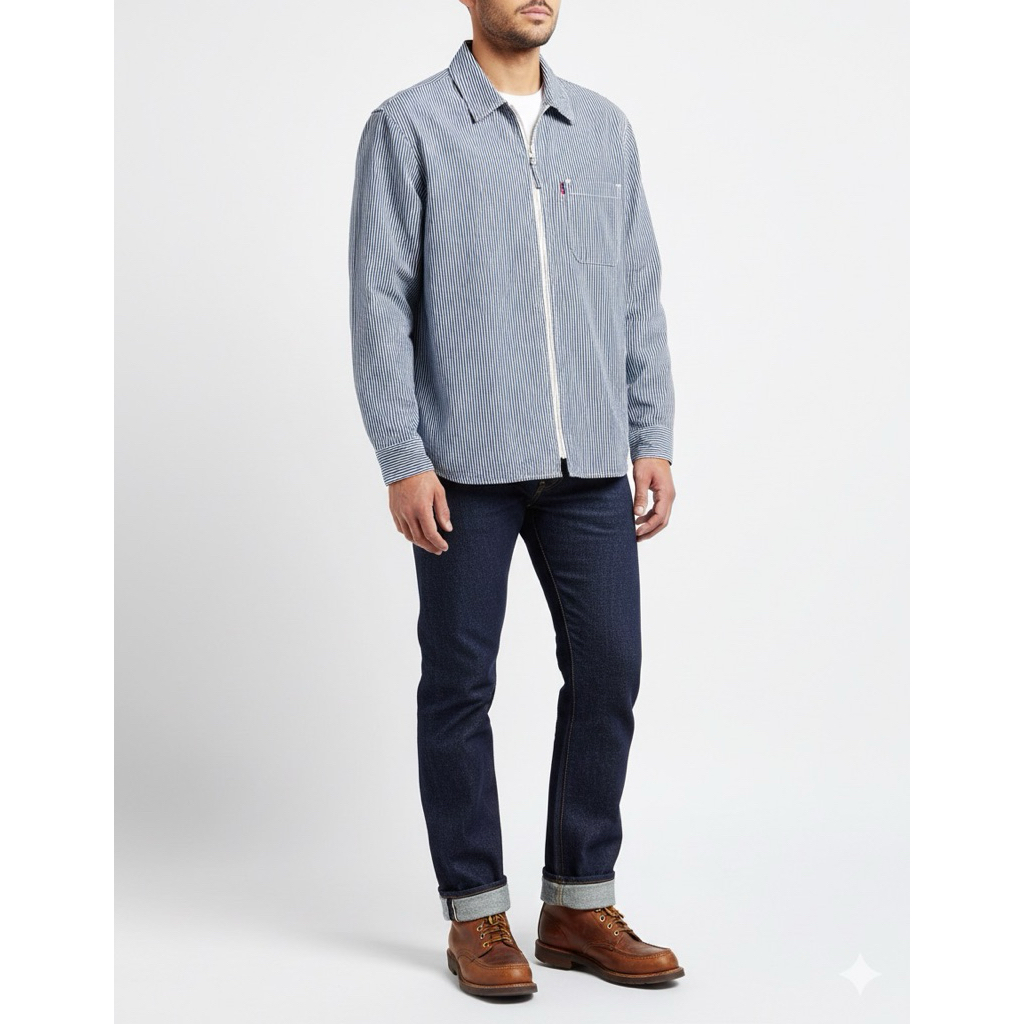 8 second zipper jacket hickory stripe