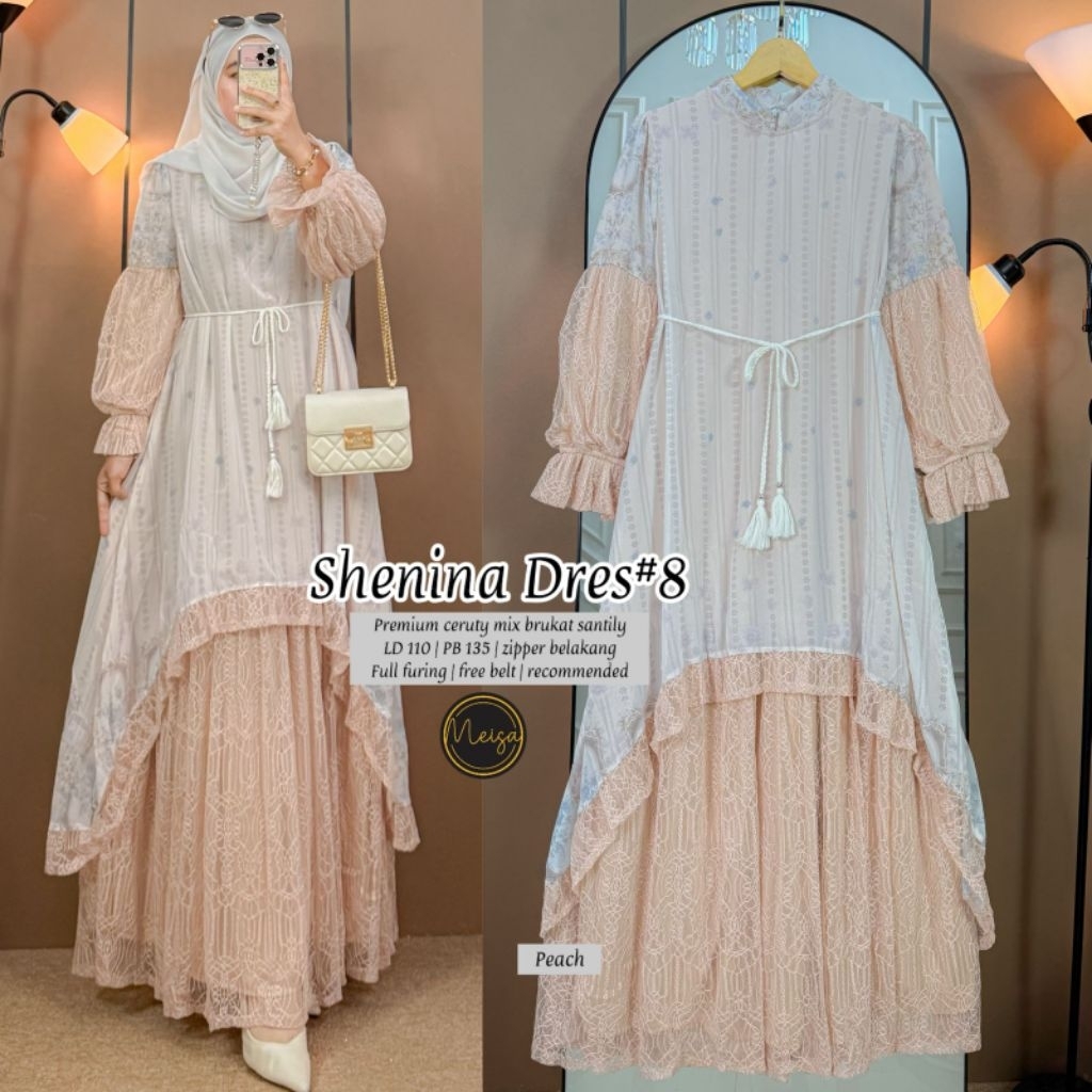 Shenina Dress #8 by Meisa - dress ceruty mix brukat santily - gamis wanita model terbaru kekinian - 