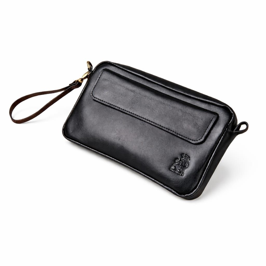 Tas Tangan Kulit Asli Hitam Polos - Tas Pria Clutch Kulit Asli Handbag - Tas Tangan Pria Kulit Asli