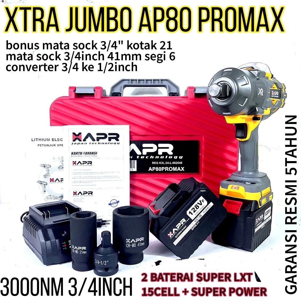 APR RAJA IMPACT WRENCH XTRA JUMBO 3/4INCH TYPE AP80 PROMAX 2000NM GARANSI RESMI jld impact impek kam