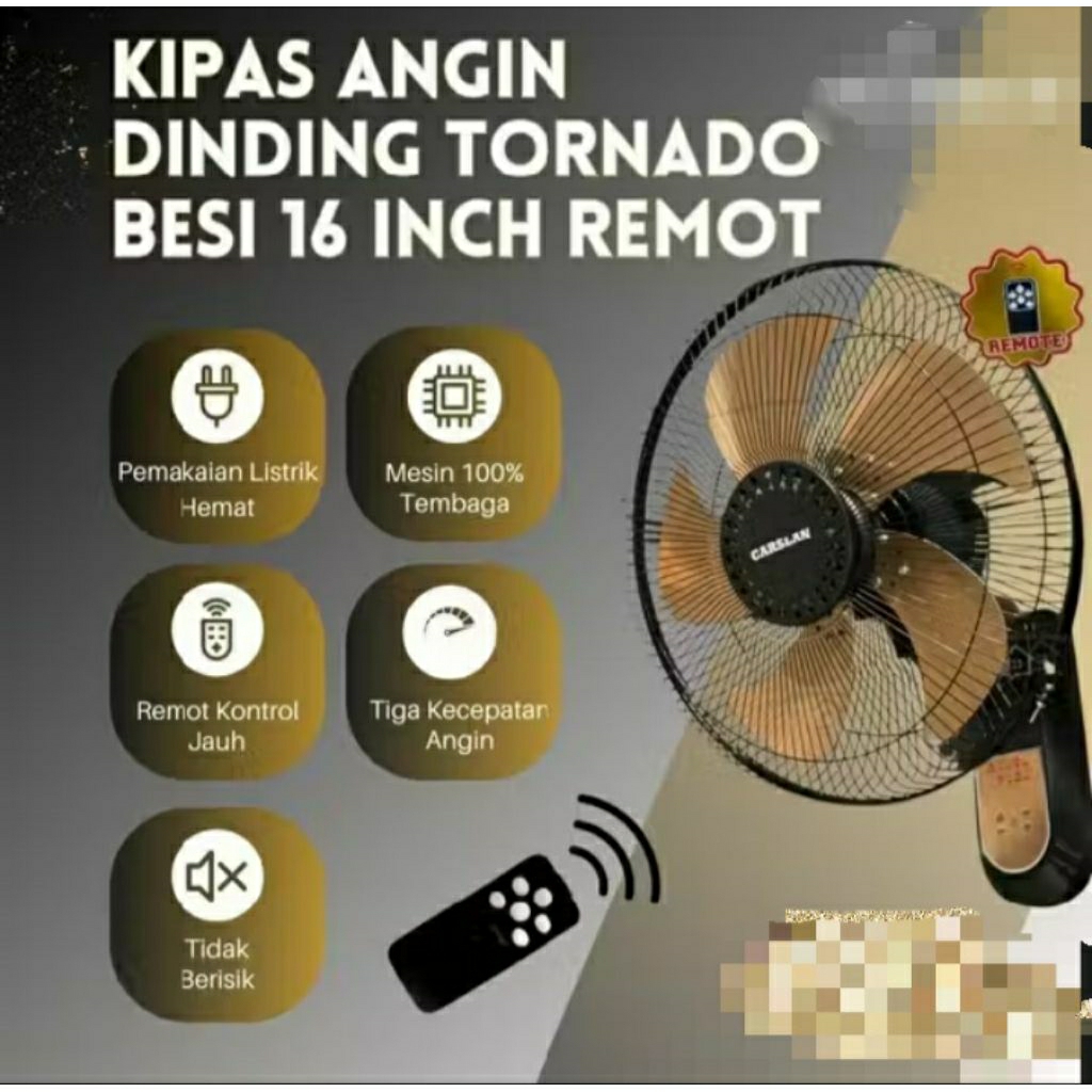 kipas besi tornado 16in pake remot/kipas dinding/kipas angin tembok carslan