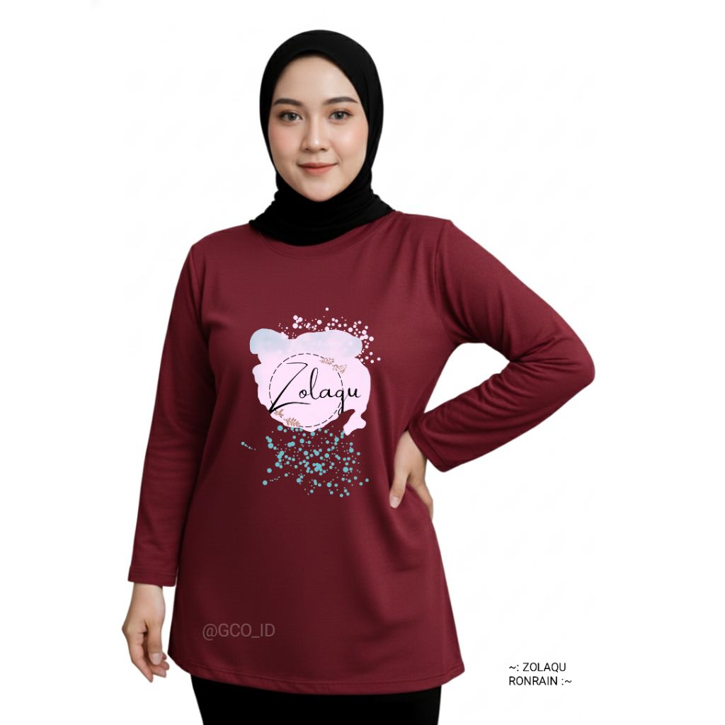 Kaos Harian Aman Nyaman Zolaqu Original 2026 Merah Maroon Lengan Panjang Korean Hijab Style Tebal Ha