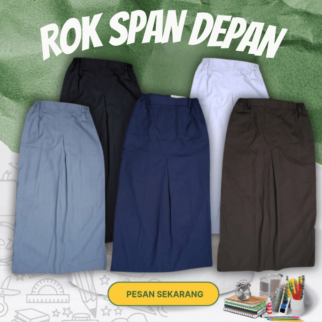 Rok Span Depan Belah 1 - SD SMP SMA - Pinggang Karet