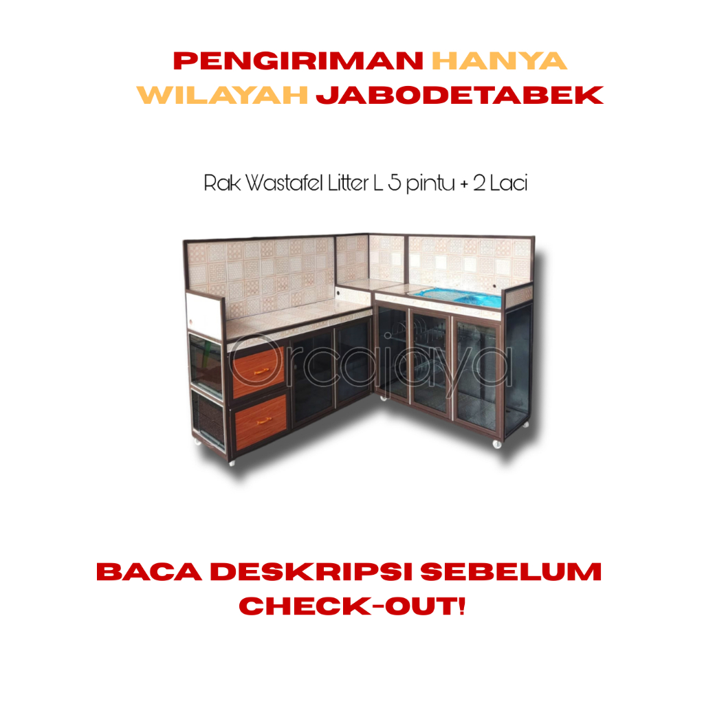Rak wastafel litter L 5 pintu + 2 laci tiang alumunium holo/rak wastafel/kitchen set/rak cuci piring