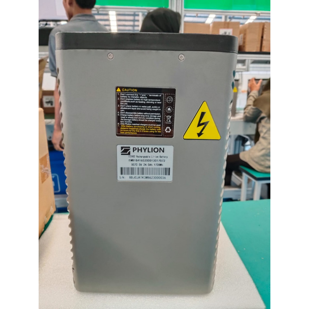 PHYLION Baterai Lithium 72V24Ah Rechargeable Daya Tahan Tinggi Universal Kompatibel