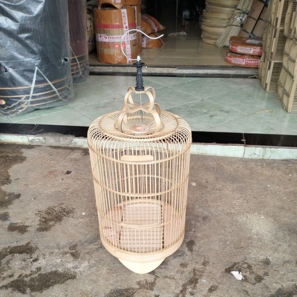 SANGKAR CUNGKOK BULAT KENARI BIASA MODEL TARIK (DM 30 CM)