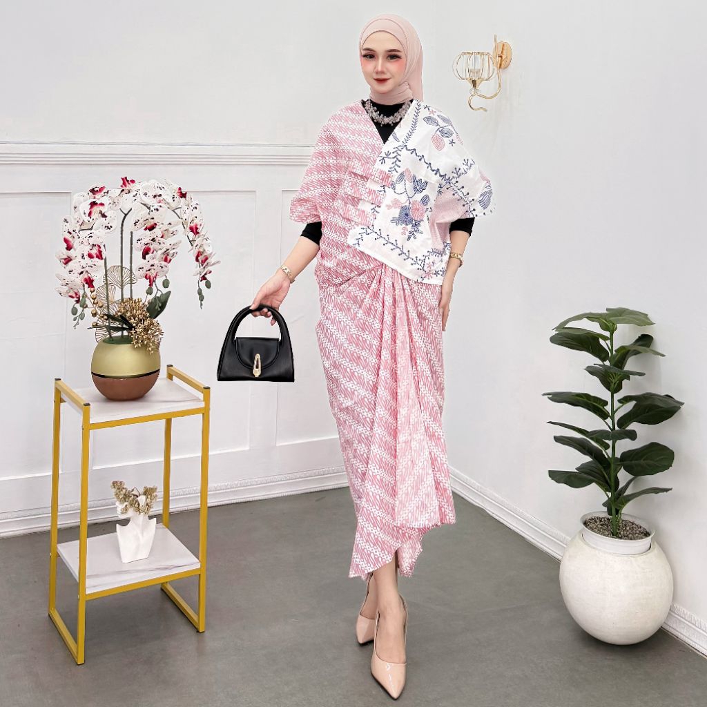 One Set Batik Rok Lilit Dan Blus Atasan Wanita Model Kekinian Terbaru Modern