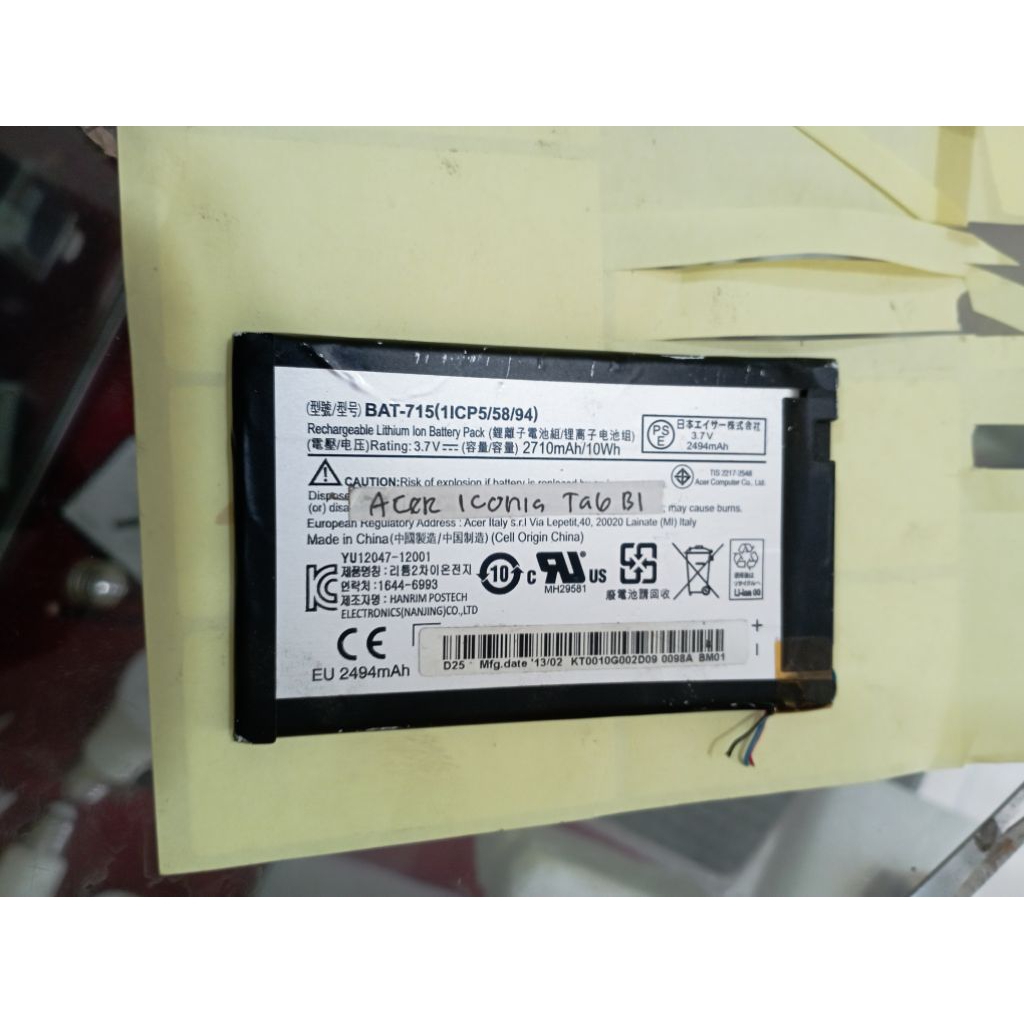 batere tab Acer Iconia tanpa soket