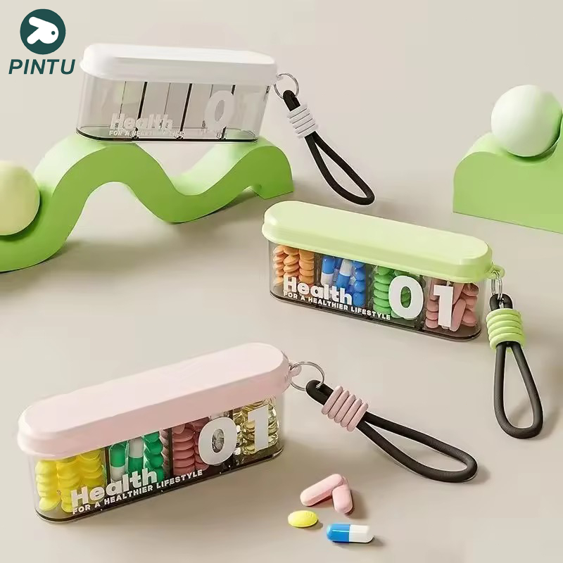 Tempat Obat Mini 4 Kotak Sekat Pill Organizer Travel Kedap Udara Kotak Penyimpanan Obat Harian yang 