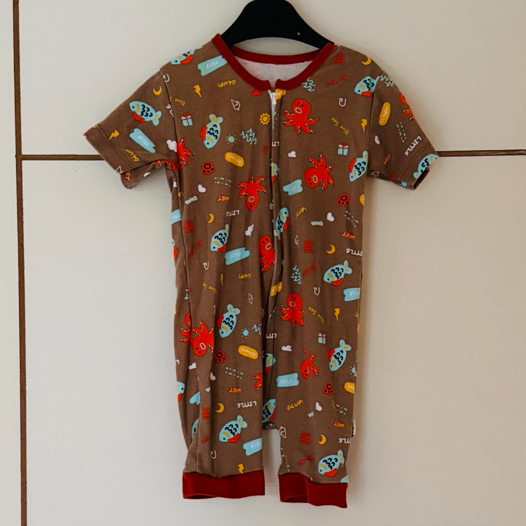 LINCO Romper Zipper Pendek Bayi 0-8 bln - setelan baju bayi - resleting jumpsuit short