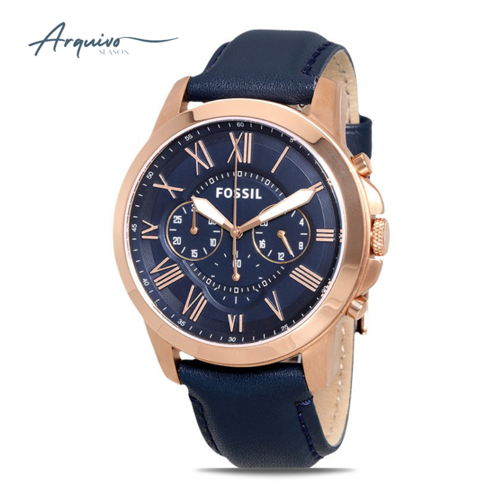 Jam Tangan Fossil Grant Chronograph Kulit Navy Casual Original FS4835