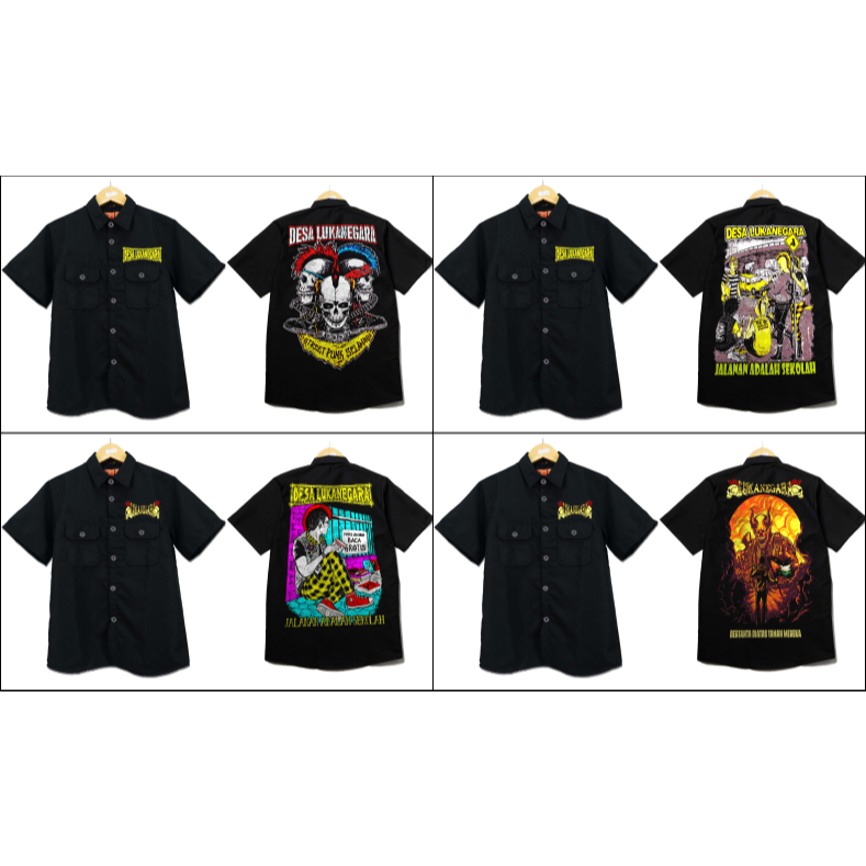 KEMEJA BAND DESA LUKA.KEMEJA BAHAN TEBAL PREMIUM,KEMEJA PENDEK HITAM,KEMEJA HITAM,KEMEJA BAND PUNK,K