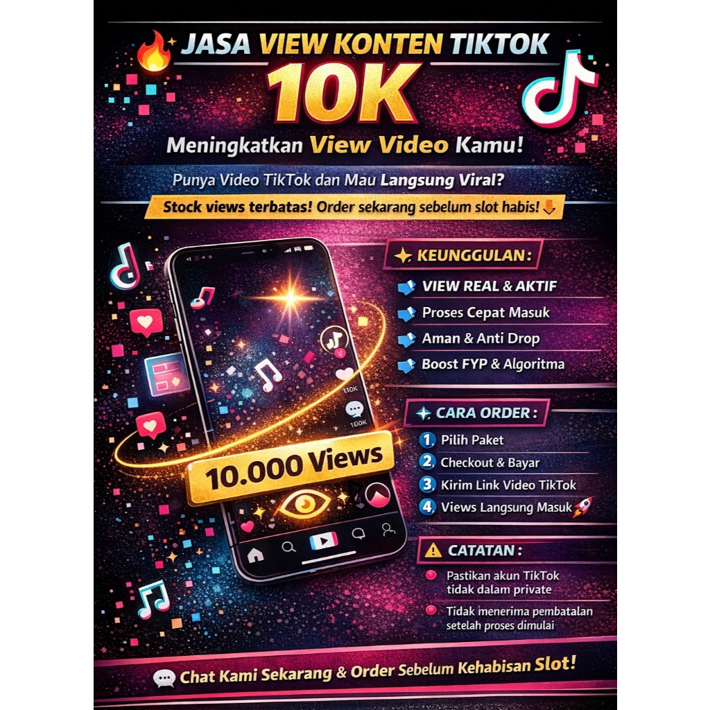 Jasa View TikTok 10.000 Views Real & Aktif | Boost FYP | Proses Cepat & Aman