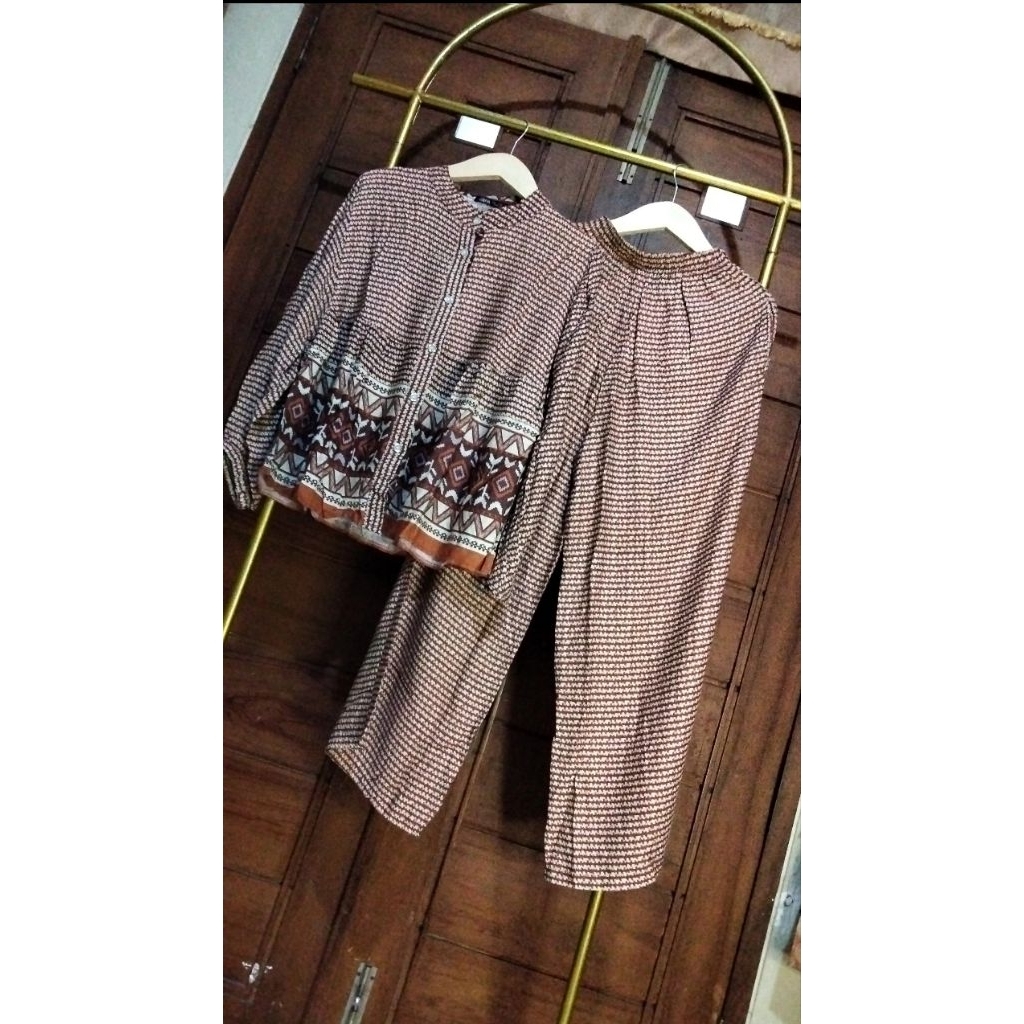One Set Rayon Premium LD 120-125 | Setelan Celana Jumbo Motif Floral & Etnik