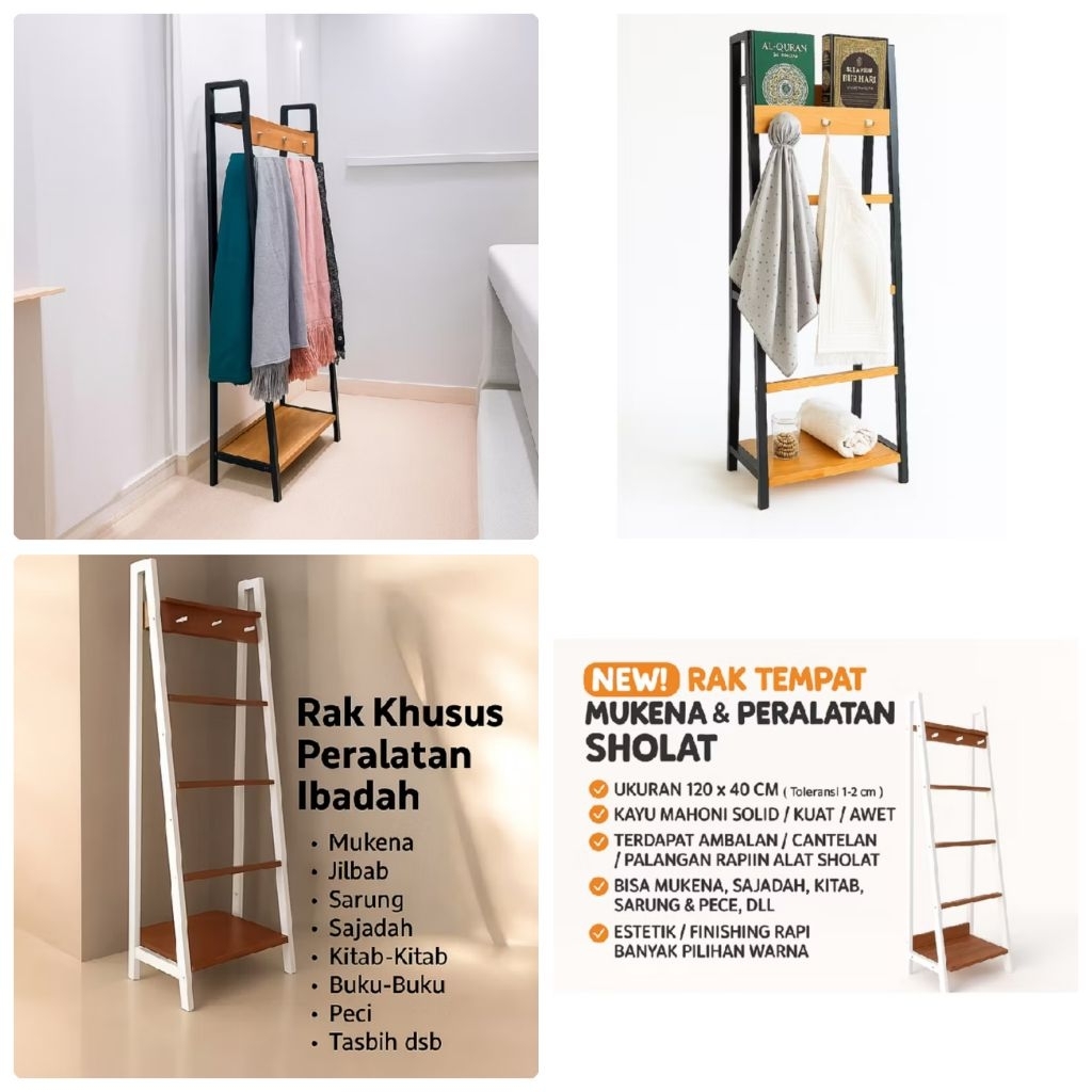Rak Mukenah Sajadah Terbaru / Rak Perlengkapan Ibadah Minimalis / Rak Mukenah