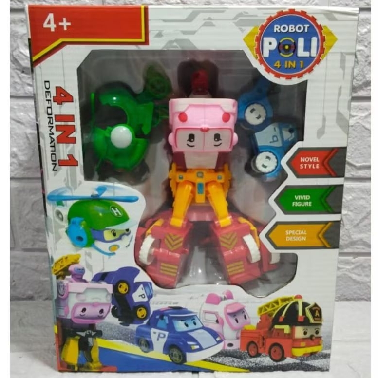 Mainan robot poli 4 in 1 robot gabungan mobil robot