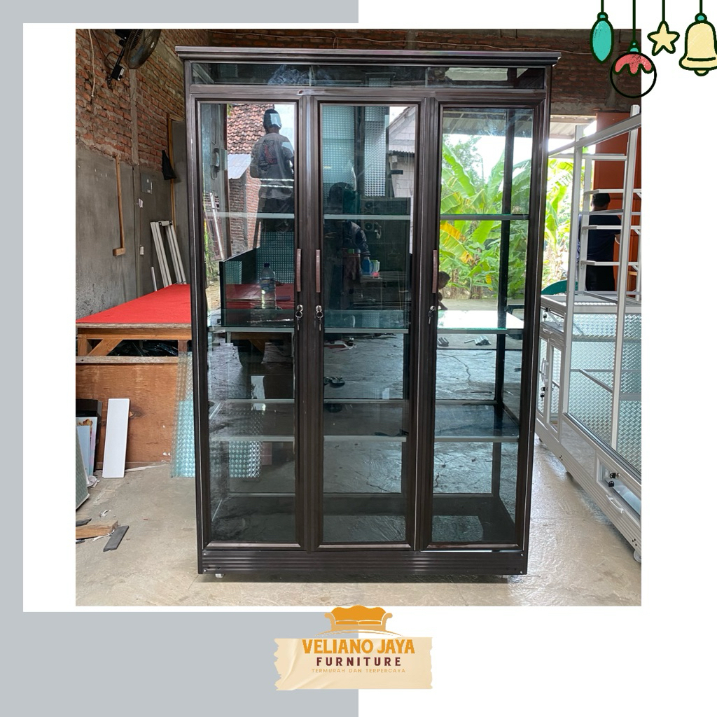 Lemari 3 Pintu Full Shaf Kaca Riben // Lemari Alumunium 3 Pintu