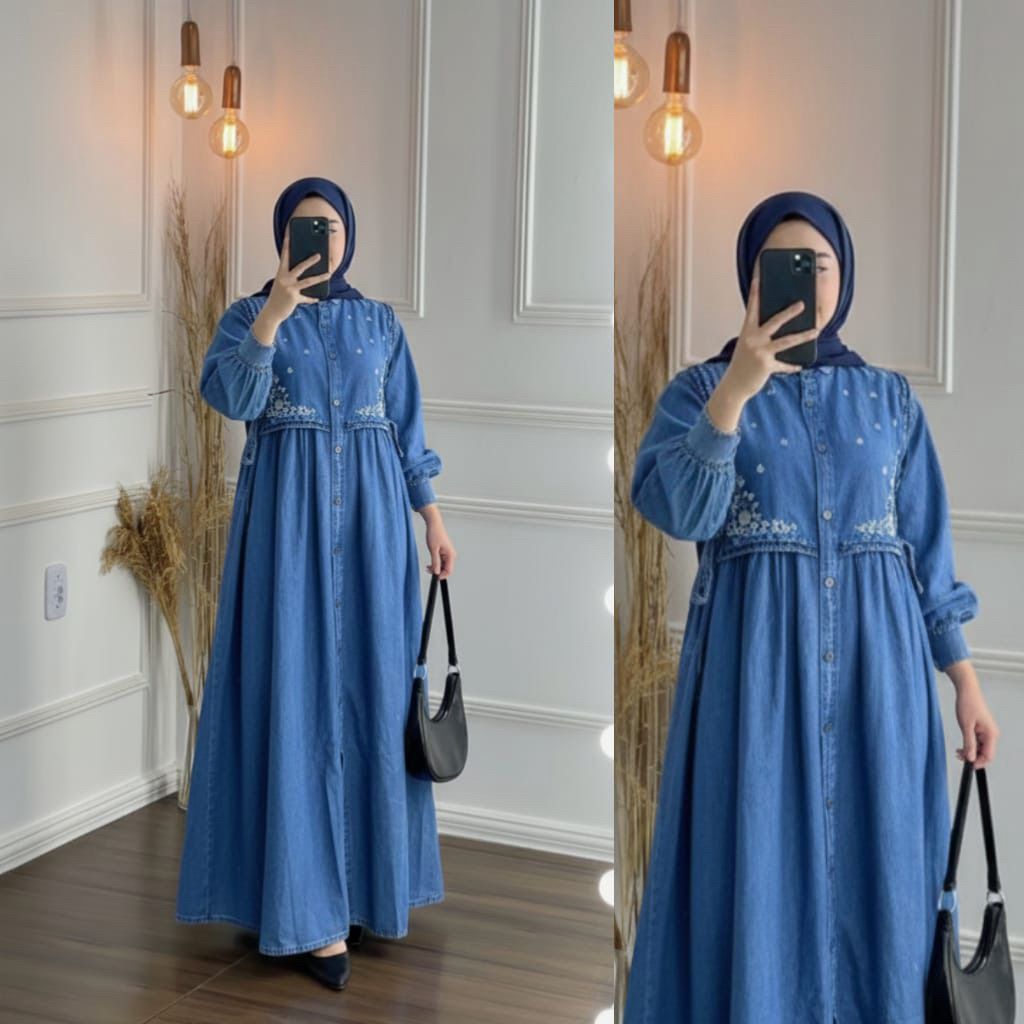 gamis jeans bordir