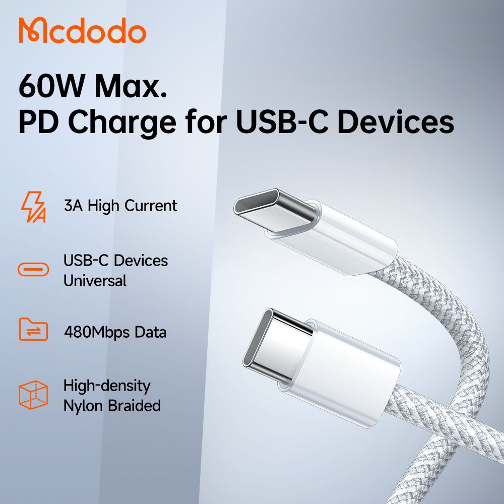 MCDODO Kabel Data Type C iPad iPhone 15 16 17 Fast Charging 60W Aluminium Nylon Ca-5690