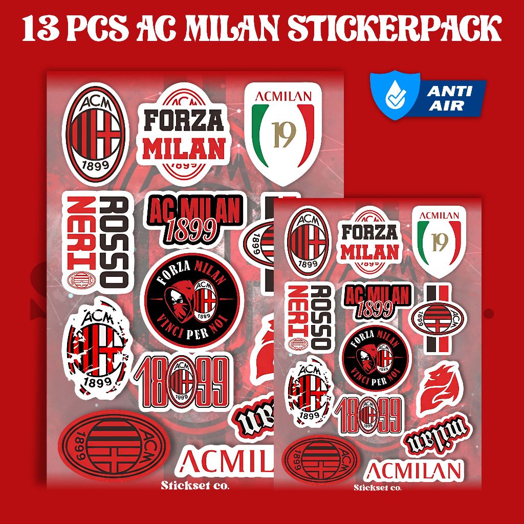 STICKER PACK AC MILAN WATERPROOF STIKER AESTHETIC BOLA UNTUK LAPTOP CASE HP HELM STICKER CASE / Stic