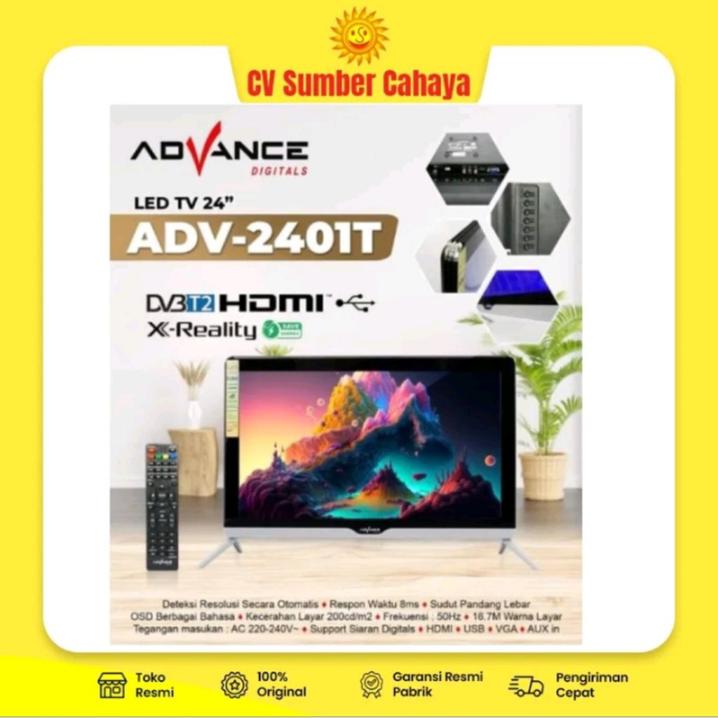 TV LED Digital Advance 24 Inci second:dengan Tampilan HD, Desain Frameless, dan Warna 16.7M: second