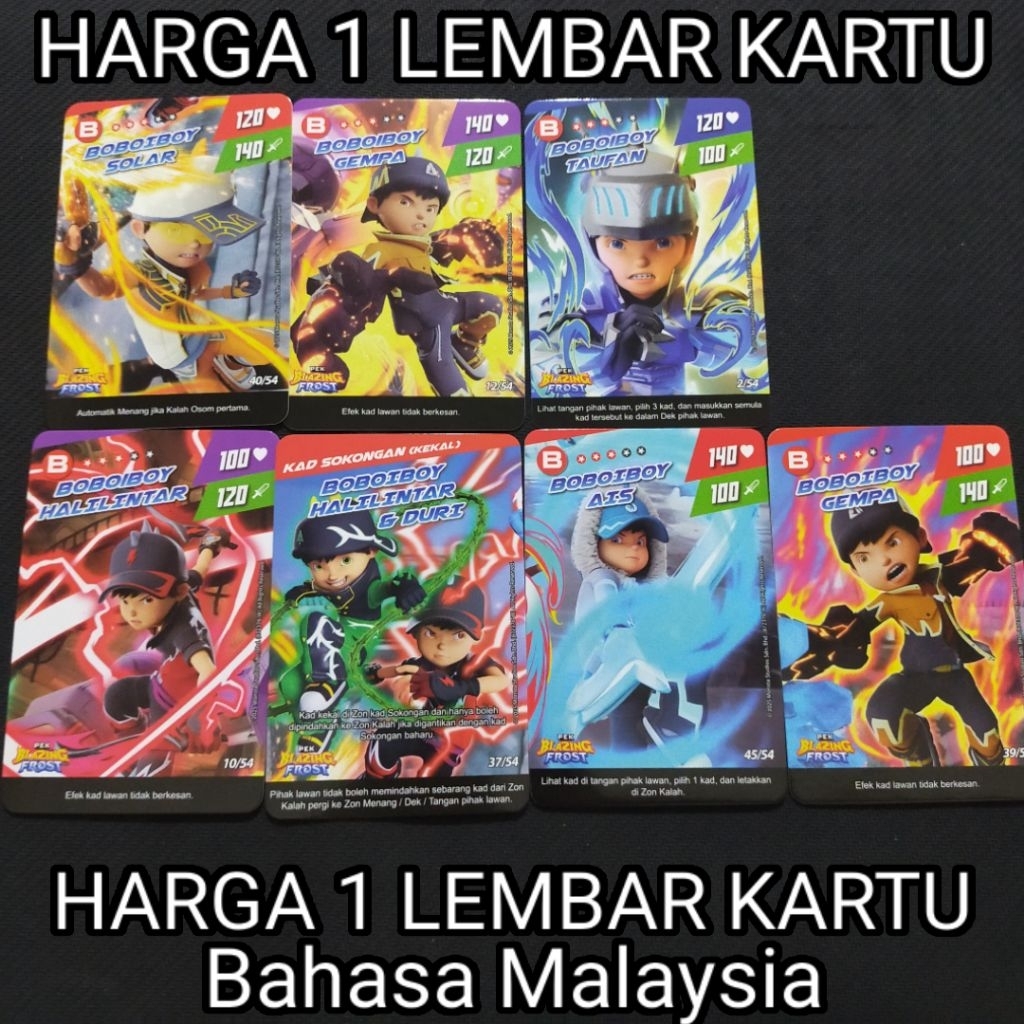 (HARGA SATU KARTU) Kartu Basic Boboiboy Monsta Galaxy Card Bahasa Malaysia Dari Pek Blazing Frost