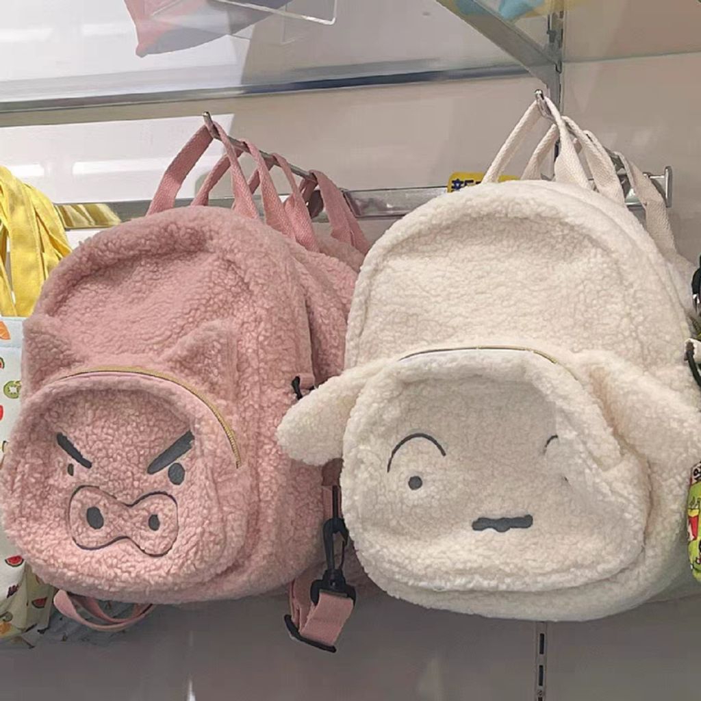 tas ransel bulu warna pink dan putih backpack tas sekolah wanita