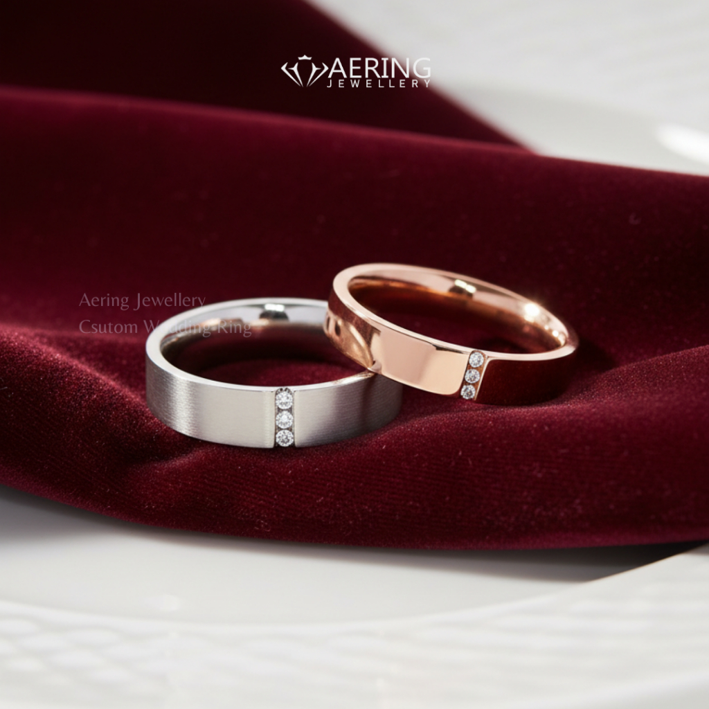 Cincin Nikah Kawin Emas Dan Silver Couple Tunangan Lamaran Pasangan Palladium Platinum AE007