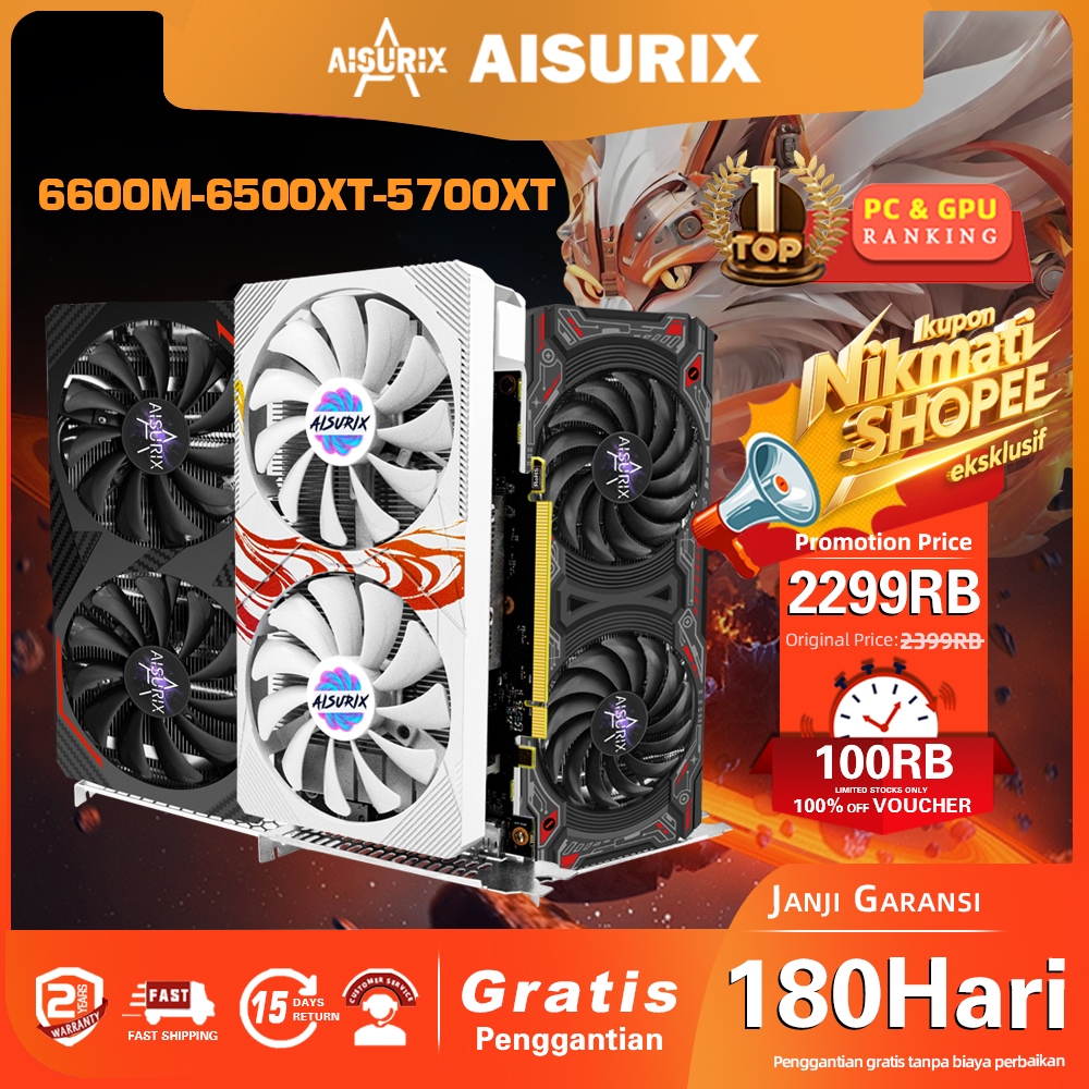 AISURIX AMD RX 6500 XT 4GB VGA Card GDDR6 1024SP HDMI Graphics Card RX 6600XT 8GB Video Card GPU For