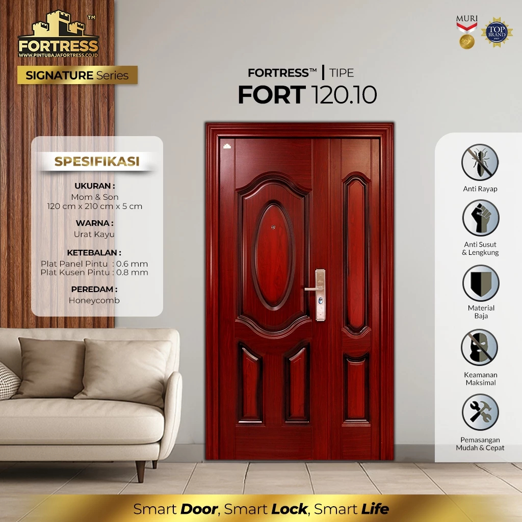 FORTRESS Pintu Baja 120.10 /Pintu Besi/Pintu Rumah/Pintu Panel - MOTIF KAYU