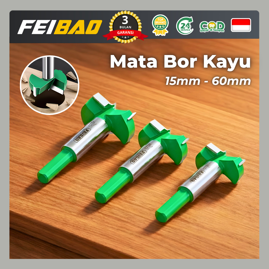 FEIBAO Mata Bor Kayu 15mm–60mm | Aksesori Perkakas Bor Listrik Tahan Lama Kuat Kualitas Premium