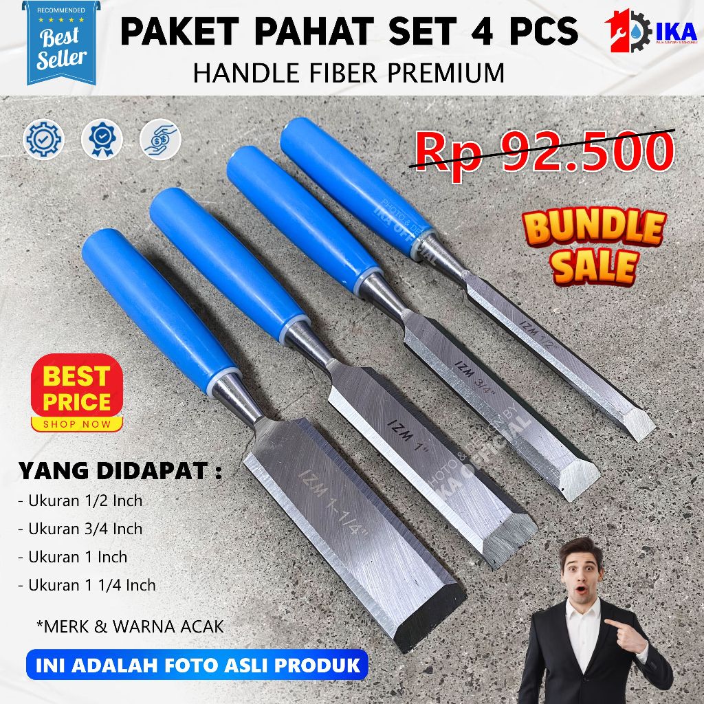 Pahat Kayu Fiber Tatah Kayu Tembus 1 Set 4 Buah ½, ¾, 1, 1¼. / Tatah Kayu / Alat Pahat Kayu Set 4Pcs