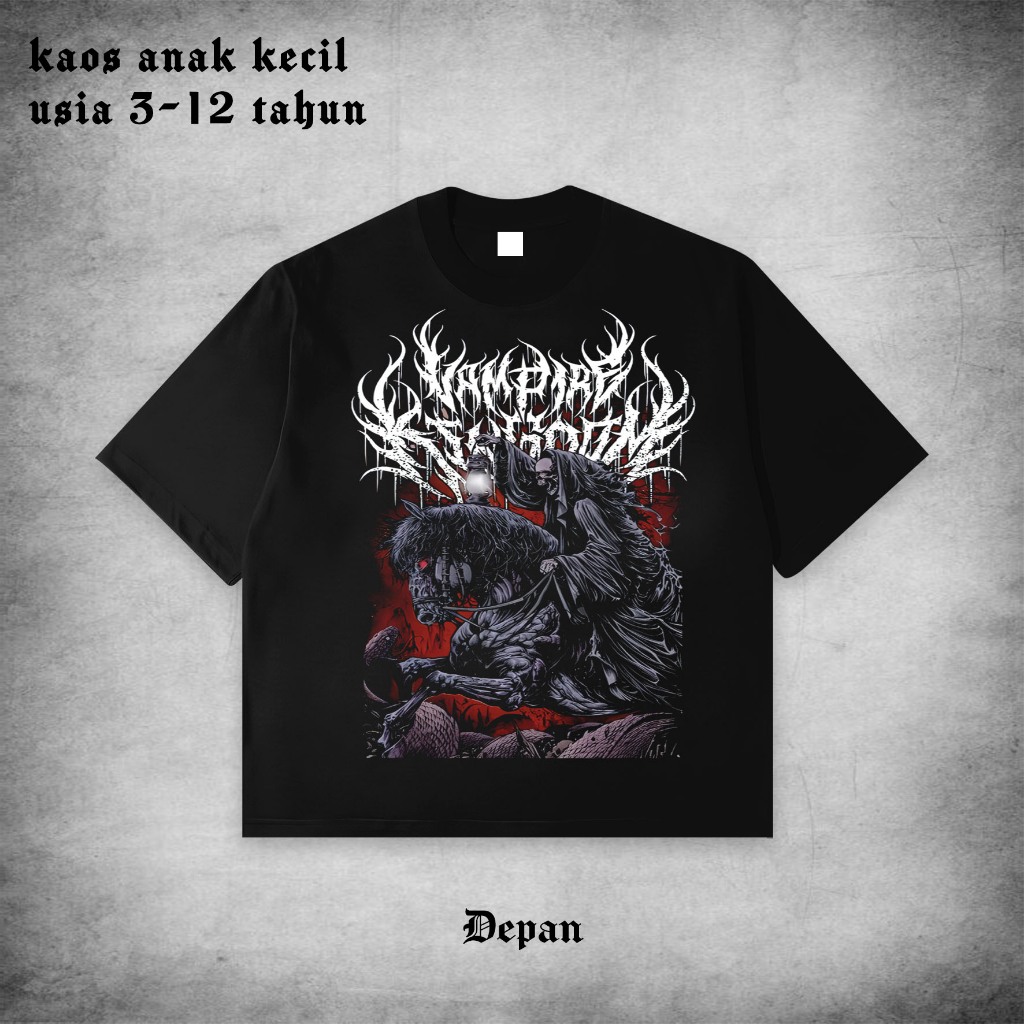 Kaos Distro Anak kecil usia 3 - 12 Tahun Motif Metal Hitam Horsviction Vampire Kingdom