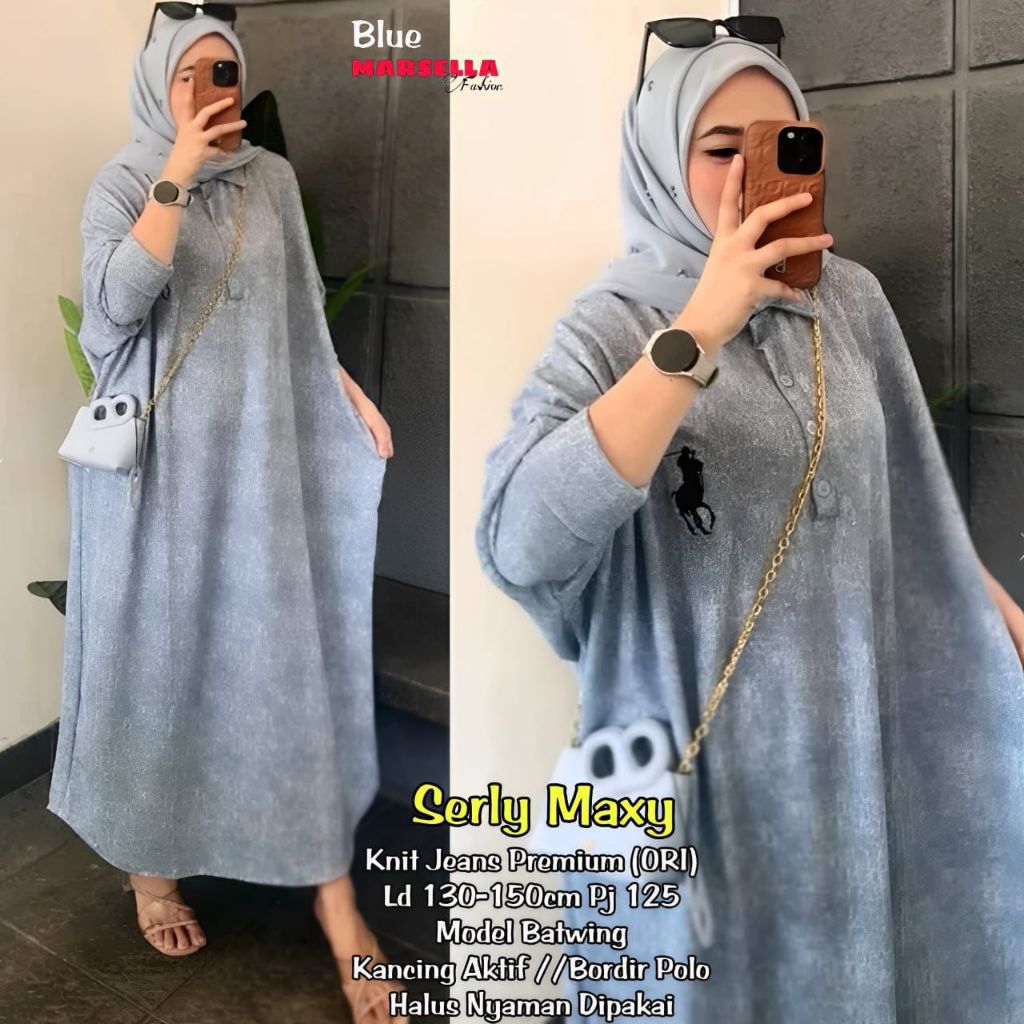 Dress Gamis Jumbo Wanita Terbaru Serly Maxy Kaos Premium Tebal Melar Adem