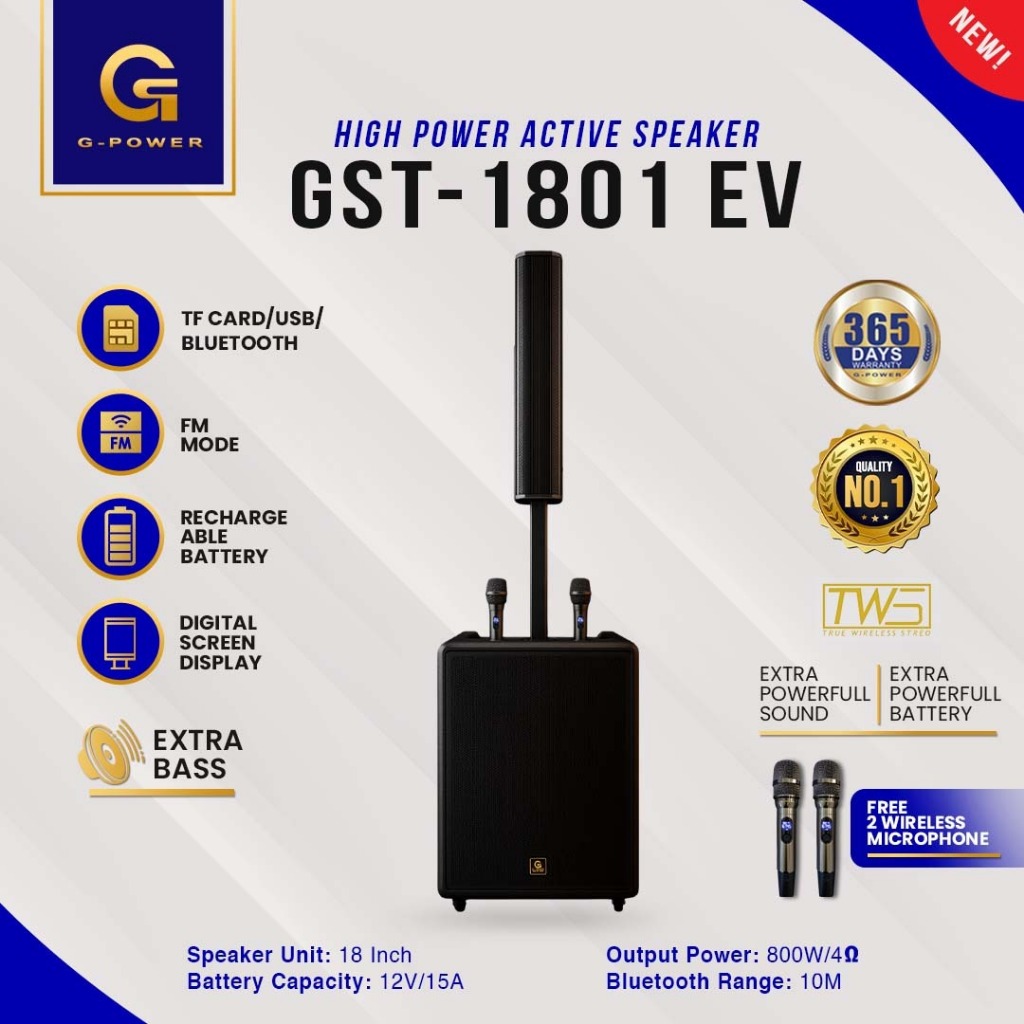G-POWER Speaker Professional Gst-1801 Ev - New Technology Speaker Aktif Extra Bass