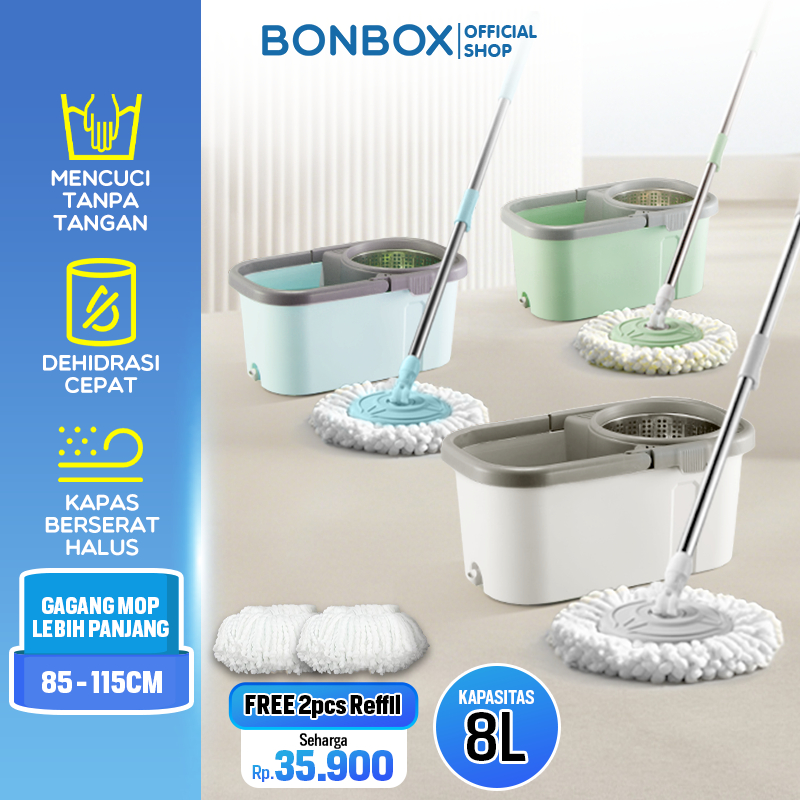 BONBOX PREMIUM Alat Pel Lantai Ember 2 in 1 FREE KAIN PEL CADANGAN Ember Spin Mencuci dan Membilas B