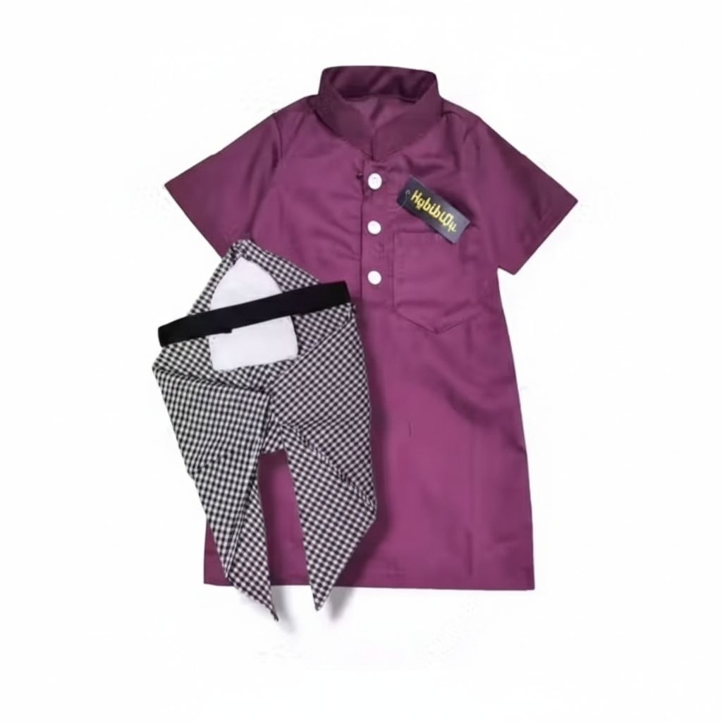 HABIBI BAJU GAMIS KOKO SET SORBAN ANAK BAYI 0-2 TAHUN BURGUNDY | JUBAH KATUN WARNA BURGUNDY BAYI SET