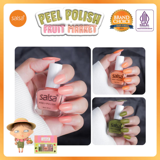 (1 set isi 3 pcs) SALSA Kutek Peel Off Nail Polish Set 3in1 Fruit Market - Kutek Muslimah Halal Bisa
