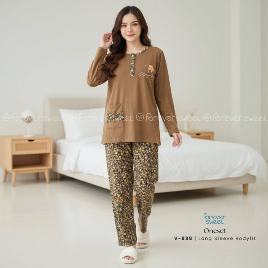 FOREVER SWEET Concept Baju Tidur Babydoll Setelan Piyama One Set  PP Body Fit Bodyfit Celana Panjang