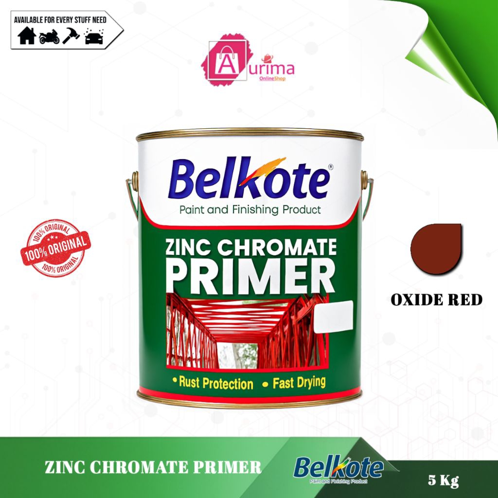 BELKOTE ZINC CHROMATE PRIMER OXIDE RED CAT PRIMER ANTI KARAT PREMIUM UNTUK BESI DAN BAJA 5 Kg ORIGIN