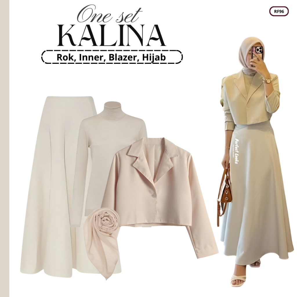 Setelan OOTD Remaja Wanita Berhijab | Rok, Inner, Blazer Adara, Jilbab | One Set Korean Style Hijab 