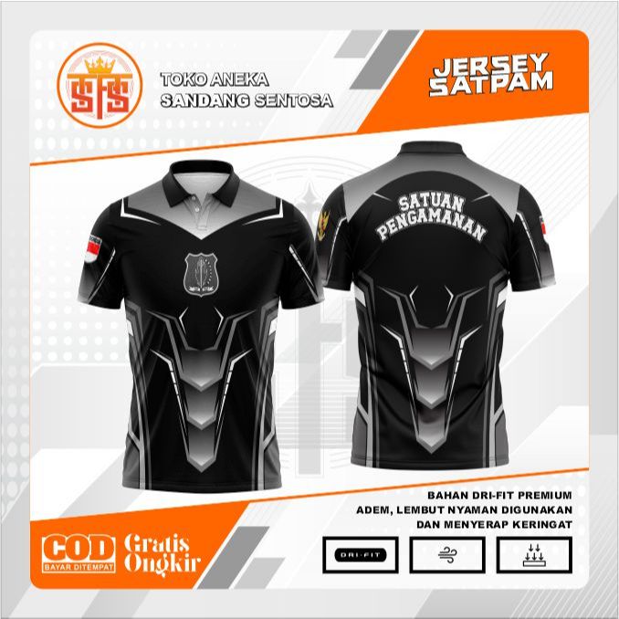 Jersey Polo Satpam Black Silver Lengan Pendek | Dri Fit Milano Premium | Jersey Satpam | Kaos Olahra
