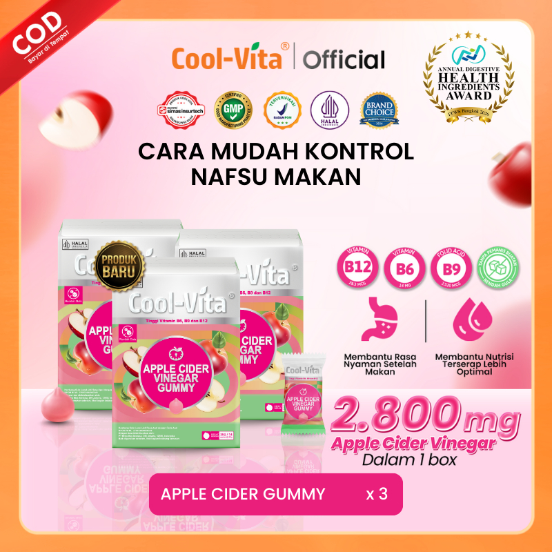 [BARU] 3 BOX Coolvita Apple Cider Vinegar Gummy | Bantu Kontrol Nafsu Makan & Metabolisme - Gummy Cu