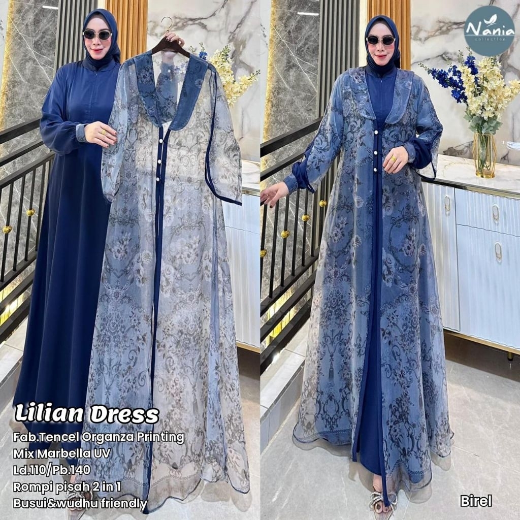 Lilian Dress by Nania - dress tencel organza printing mix marbela - gamis wanita model terbaru kekin