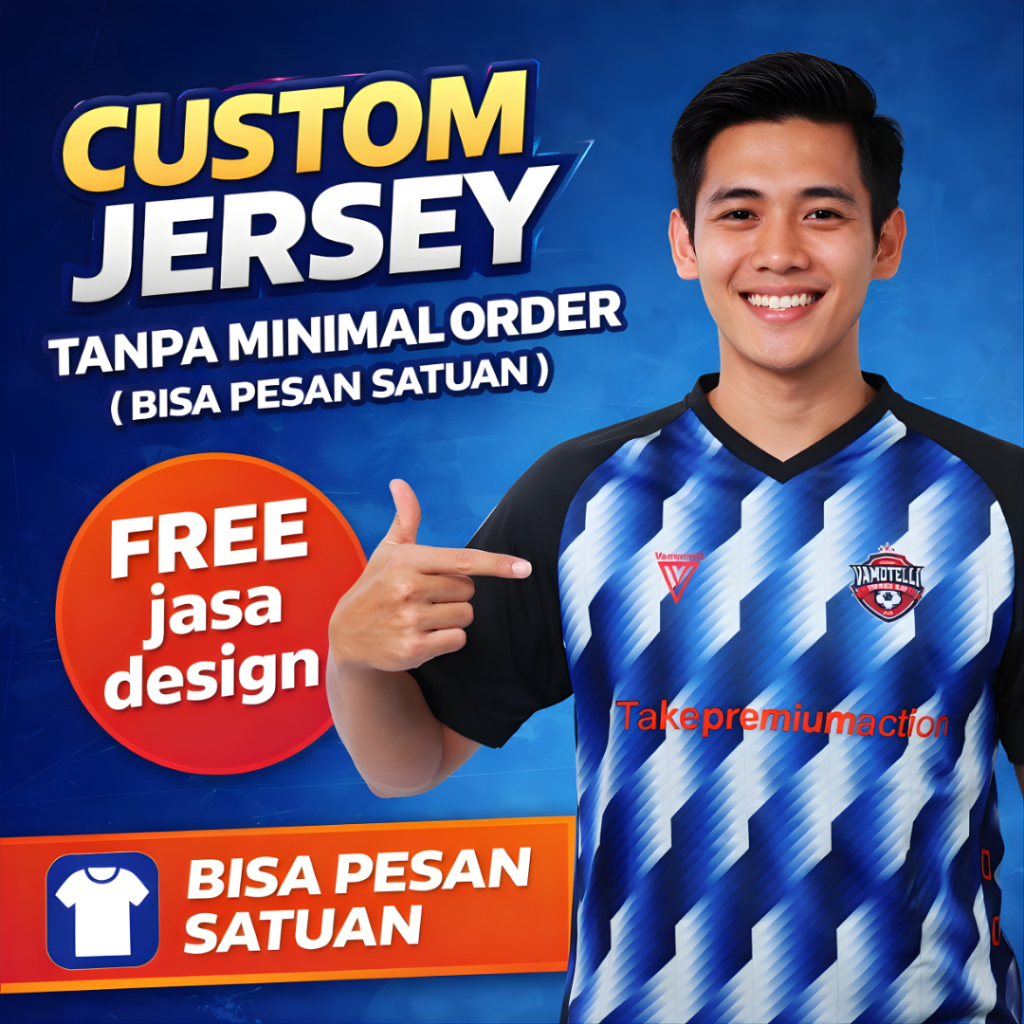 Vamotelli Custom Jersey Printing Satuan | Bebas Desain | Dryfit Brazil Premium | Free Jasa Design | 